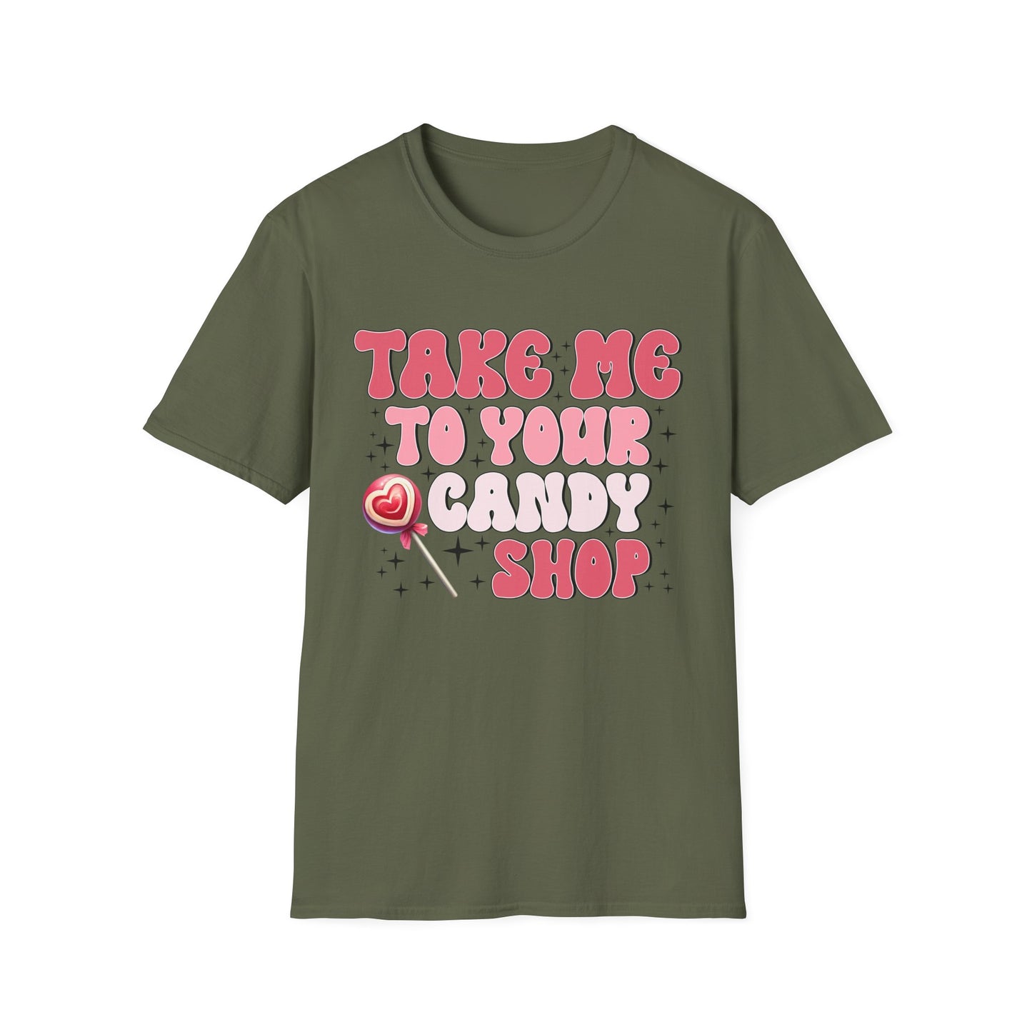Sweet Retro Candy Shop T-Shirt | Groovy 'Take Me To Your Candy Shop' Tee with Heart Lollipop | Fun & Flirty Pop Culture Vibe