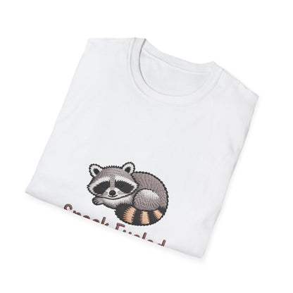 Adorable "Snack Fueled" Sleeping Raccoon T-Shirt | Cozy Animal Lover Tee | Hilarious Foodie Gift for Snack Enthusiasts