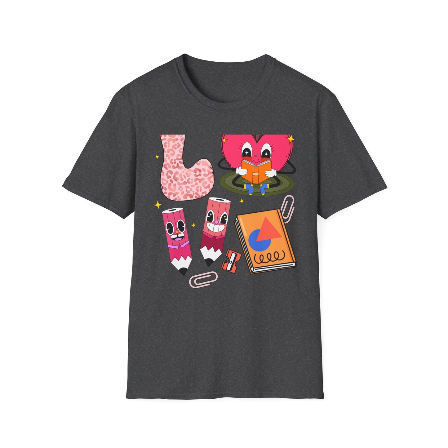 Groovy Leopard 'L' Back to School T-Shirt | Whimsical Reading Apple & Pencil Pals Tee | Fun Teacher Student Gift Idea