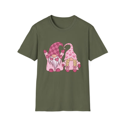Charming Valentine Gnome Couple T-Shirt | Adorable Hearts Love Gift Tee for Sweethearts | Romantic Holiday Graphic Apparel