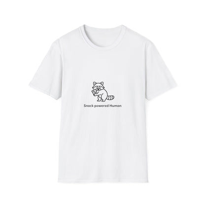 Snack Powered Human Raccoon T-Shirt | Funny Foodie Animal Lover Tee | Cute & Comfy Graphic Tee for Snack Enthusiasts
