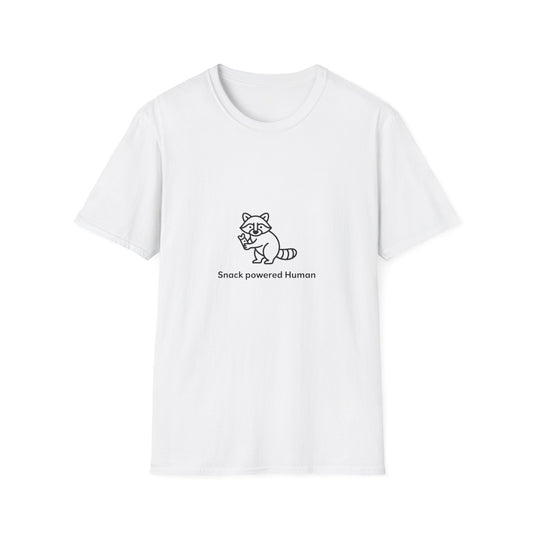 Snack Powered Human Raccoon T-Shirt | Funny Foodie Animal Lover Tee | Cute & Comfy Graphic Tee for Snack Enthusiasts