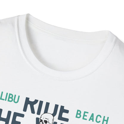 Epic Malibu Skeleton Surfer T-Shirt - Ride The Waves California Beach Retro Tee | Unique Vintage Style Surf Graphic