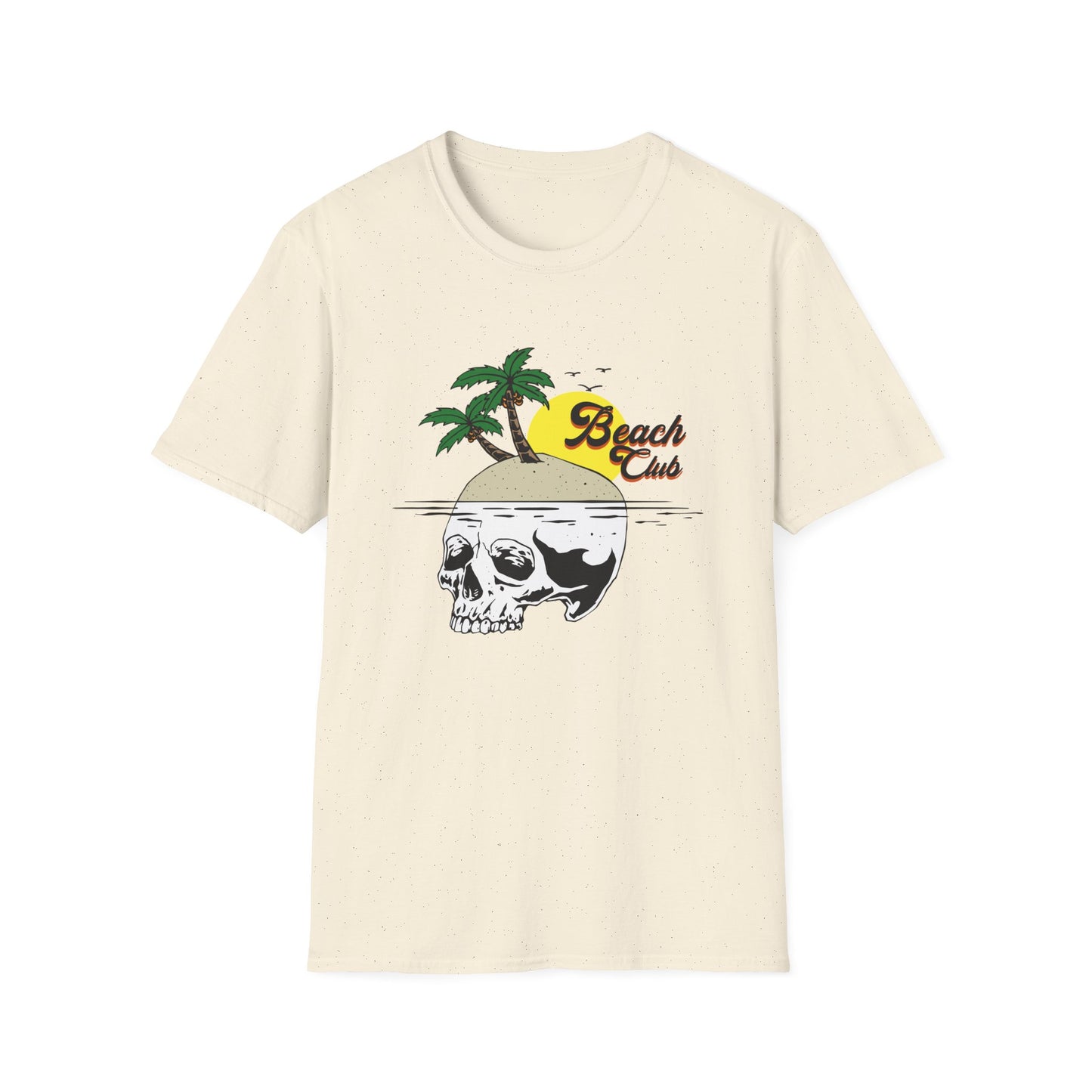 Skull Island Beach Club T-Shirt | Unique Tropical Retro Summer Vacation Tee | Edgy Palm Tree Sunset Graphic