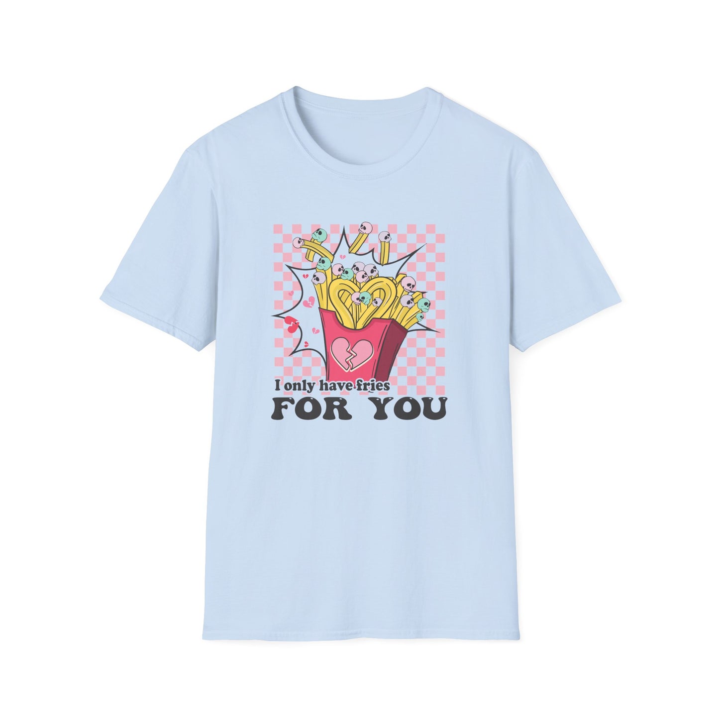 Edgy Skull Fries Broken Heart T-Shirt - Quirky Emo Love Statement Tee - Unique Alt Fashion Gift
