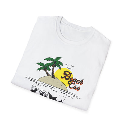Skull Island Beach Club T-Shirt | Unique Tropical Retro Summer Vacation Tee | Edgy Palm Tree Sunset Graphic