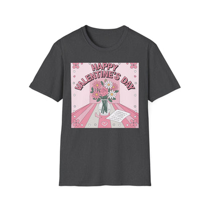 Groovy Valentine's Day Flowers T-Shirt | Charming Retro Love Bouquet Graphic Tee | Sweet Heart & Letter Gift for Her