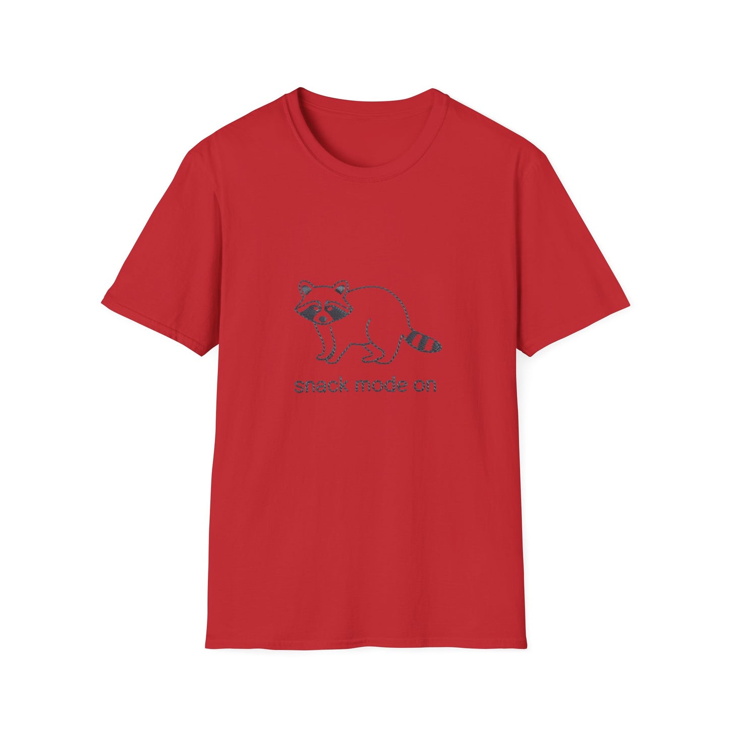 Hilarious Raccoon 'Snack Mode On' T-Shirt | Comfy Foodie Animal Tee | Unique Embroidered Look Gift for Snack Lovers