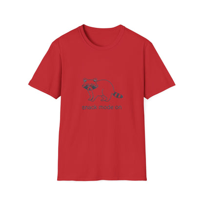 Hilarious Raccoon 'Snack Mode On' T-Shirt | Comfy Foodie Animal Tee | Unique Embroidered Look Gift for Snack Lovers