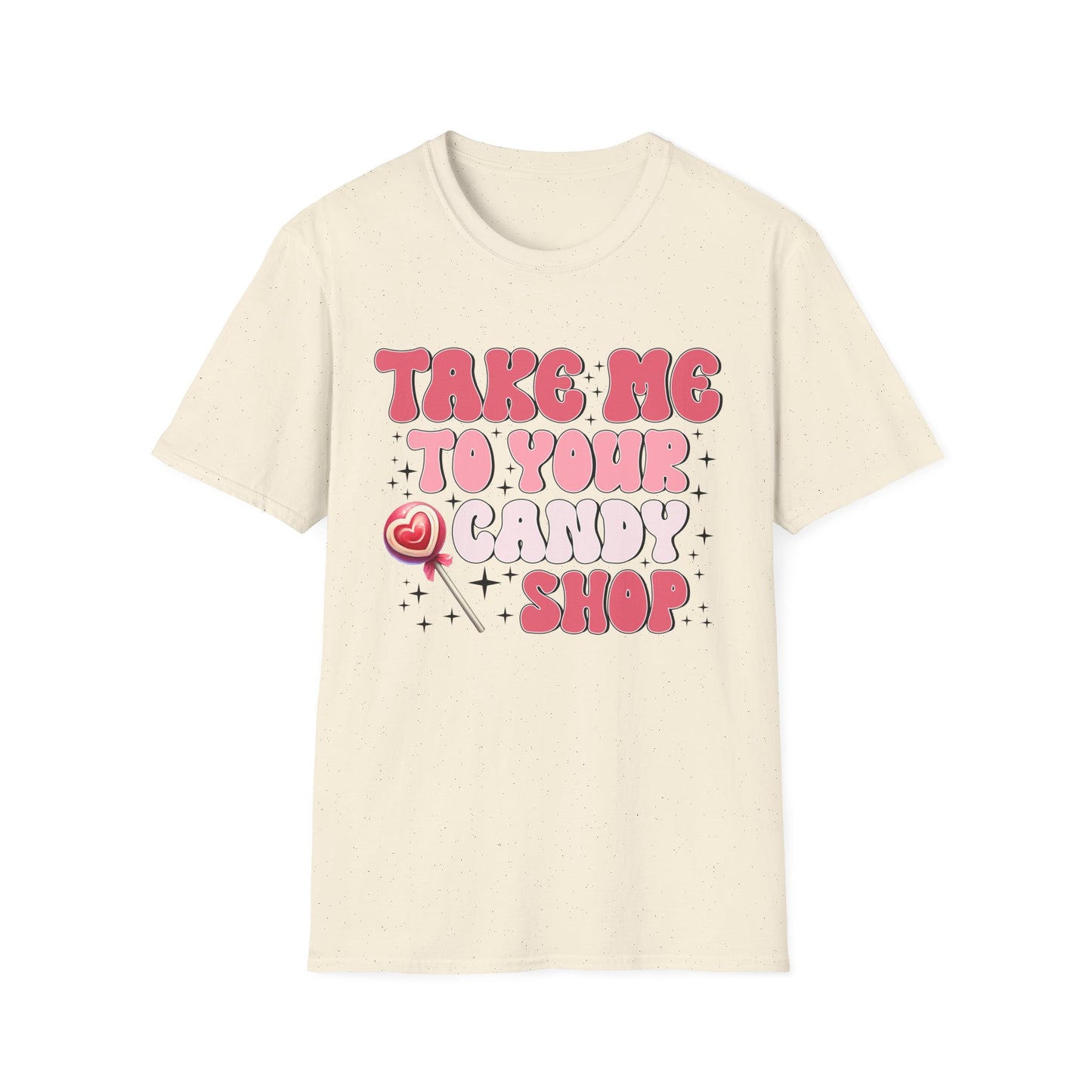 Sweet Retro Candy Shop T-Shirt | Groovy 'Take Me To Your Candy Shop' Tee with Heart Lollipop | Fun & Flirty Pop Culture Vibe
