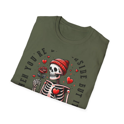Awesome 'Dead Inside' Skeleton Valentine's T-Shirt | Unique Sarcastic Anti-Love Tee Gift for Emo & Goth Souls