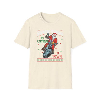 Epic Santa Biker T-Shirt - Cool Christmas Motorcycle Tee | Funny Holiday Rider Apparel Gift for Men & Women | 'Santa Is Coming To Town'