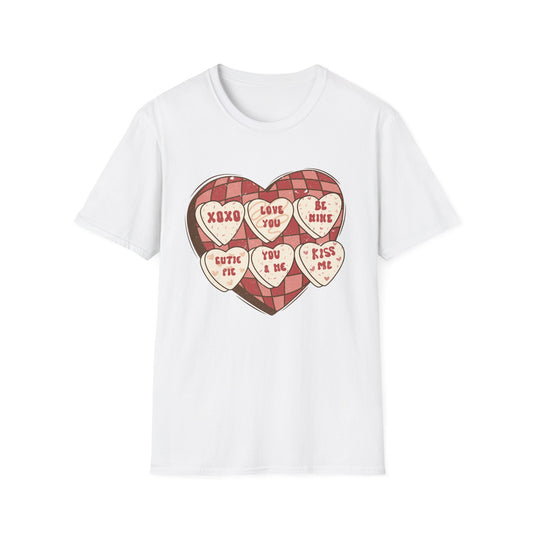 Charming Retro Conversation Hearts T-Shirt | Vintage Valentine's Day Sweetheart Candy Box Tee | Adorable Love Gift