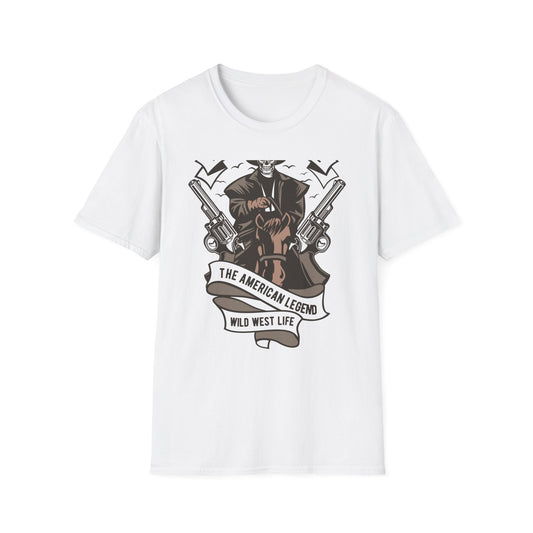 Legendary Wild West Skeleton Cowboy T-Shirt - Iconic American Legend & Vintage Outlaw Rider Tee for Men, Epic Western Culture Fan Gift