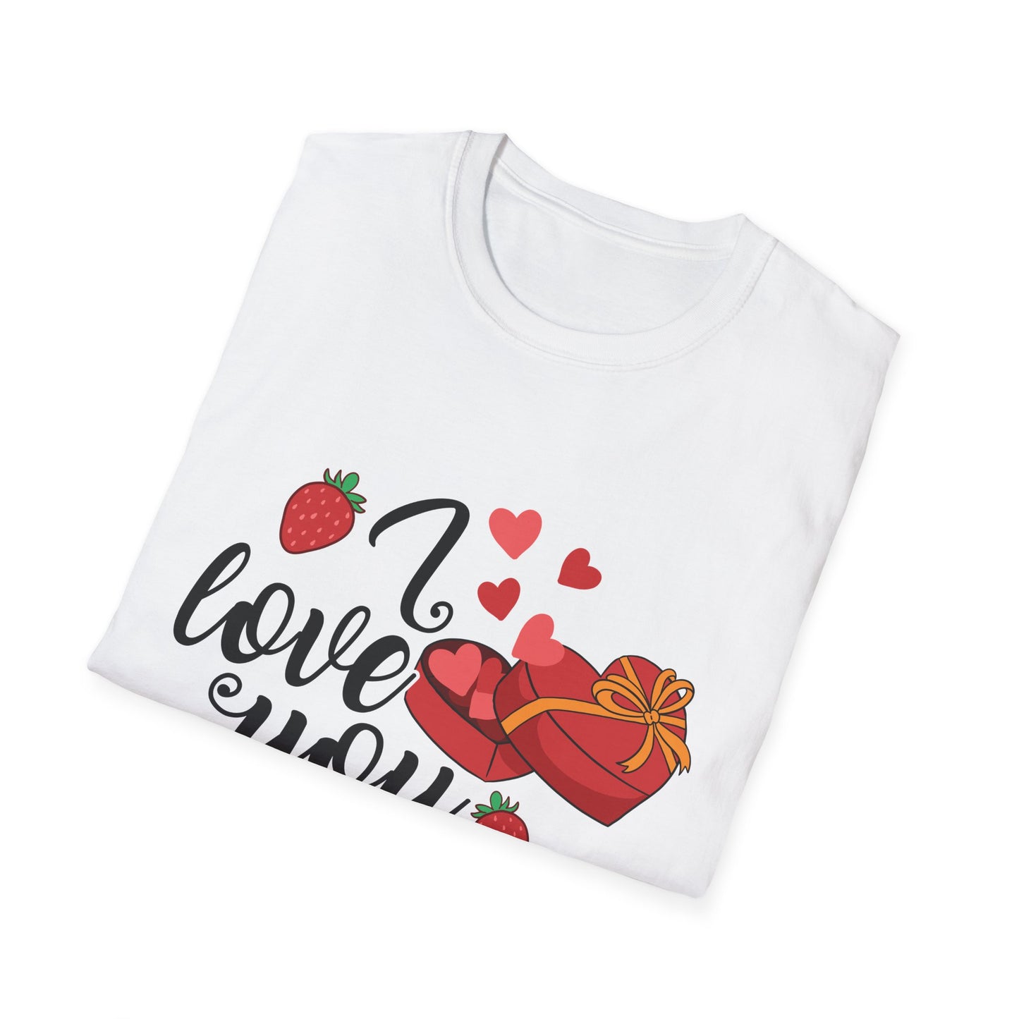 Sweet Valentine's Gift Box T-Shirt with Hearts & Strawberries | Adorable Romantic Tee for Her | Perfect Love Anniversary Apparel