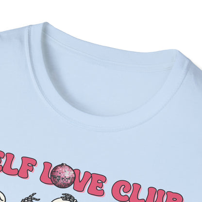 Groovy Self Love Club T-Shirt | Empowering Dancing Skeletons & Disco Ball Design | Trendy & Unique Top