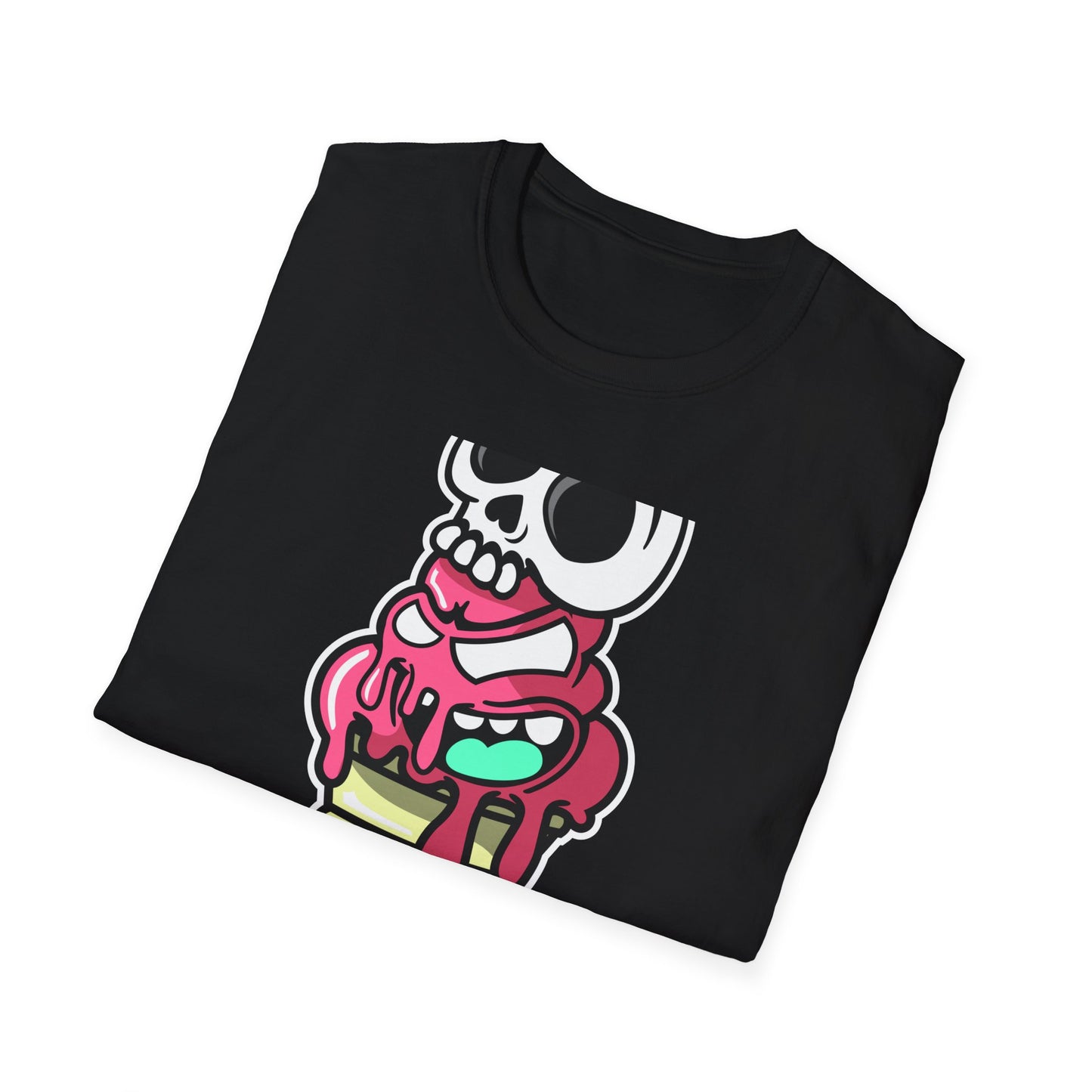 Spooky Sweet Skull Ice Cream Cone T-Shirt - Edgy Monster Dessert Tee for Goth & Punk Fans | Unique & Cool
