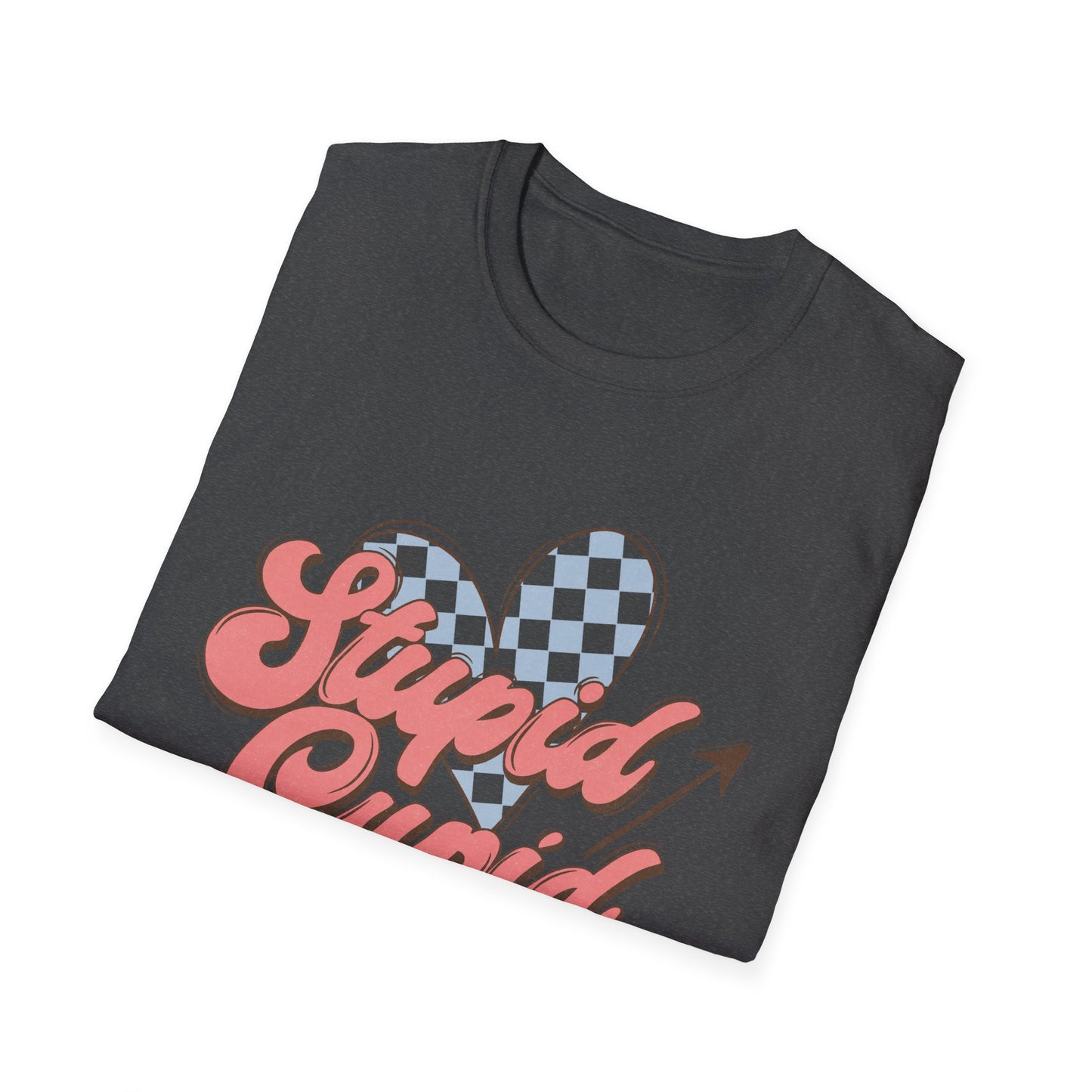 Stupid Cupid Retro T-Shirt | Groovy Checkerboard Heart Anti-Valentine's Day Tee | Awesome Sarcastic Love Shirt Gift