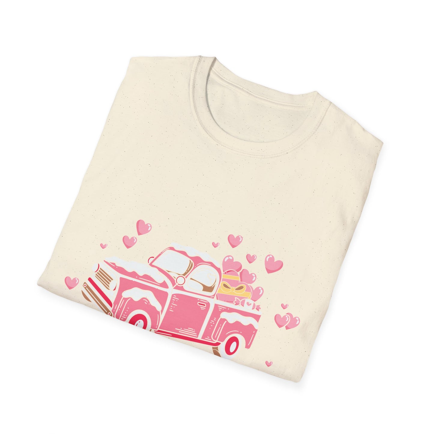 Adorable Pink Vintage Pickup Truck T-Shirt - Sweet Valentine's Day Hearts & Gifts Tee for Her | Charming Love Design