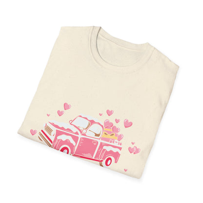 Adorable Pink Vintage Pickup Truck T-Shirt - Sweet Valentine's Day Hearts & Gifts Tee for Her | Charming Love Design