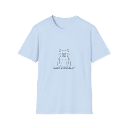 Hilarious Raccoon "Snacks are Mandatory" T-Shirt | Adorable Animal Lover & Foodie Tee | Must-Have Comfort Apparel