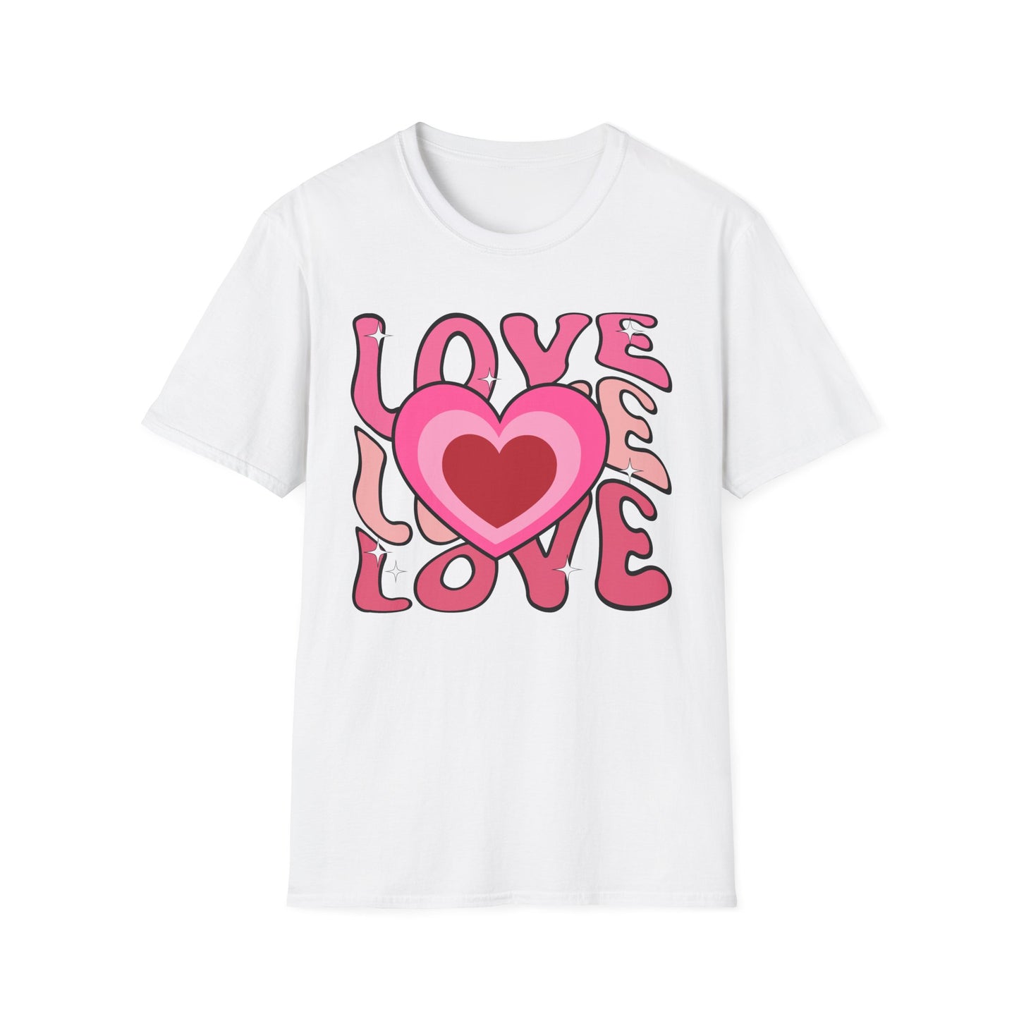 Groovy Pink Love Heart T-Shirt | Retro Y2K Sparkle Tee | Adorable Valentine's Day Gift for Her & Him