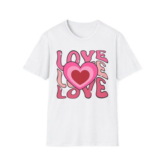 Groovy Pink Love Heart T-Shirt | Retro Y2K Sparkle Tee | Adorable Valentine's Day Gift for Her & Him
