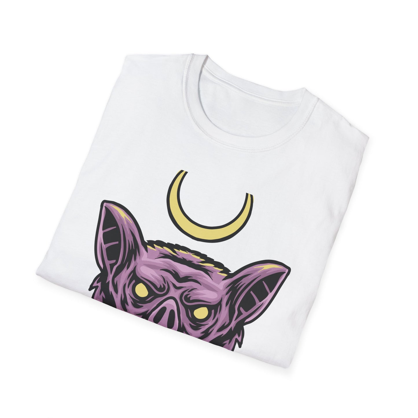 Mystical Crescent Moon Bat Creature T-Shirt - Gothic Vampire Beast Tee for Dark Fantasy & Horror Fans
