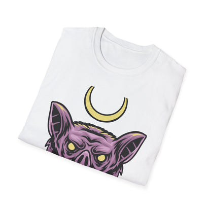 Mystical Crescent Moon Bat Creature T-Shirt - Gothic Vampire Beast Tee for Dark Fantasy & Horror Fans