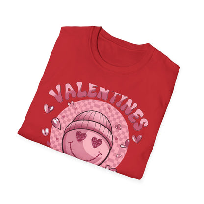 Sparkly Heart Eyes Smiley Valentines Vibes T-Shirt | Trendy Groovy Pink Love Tee for Her