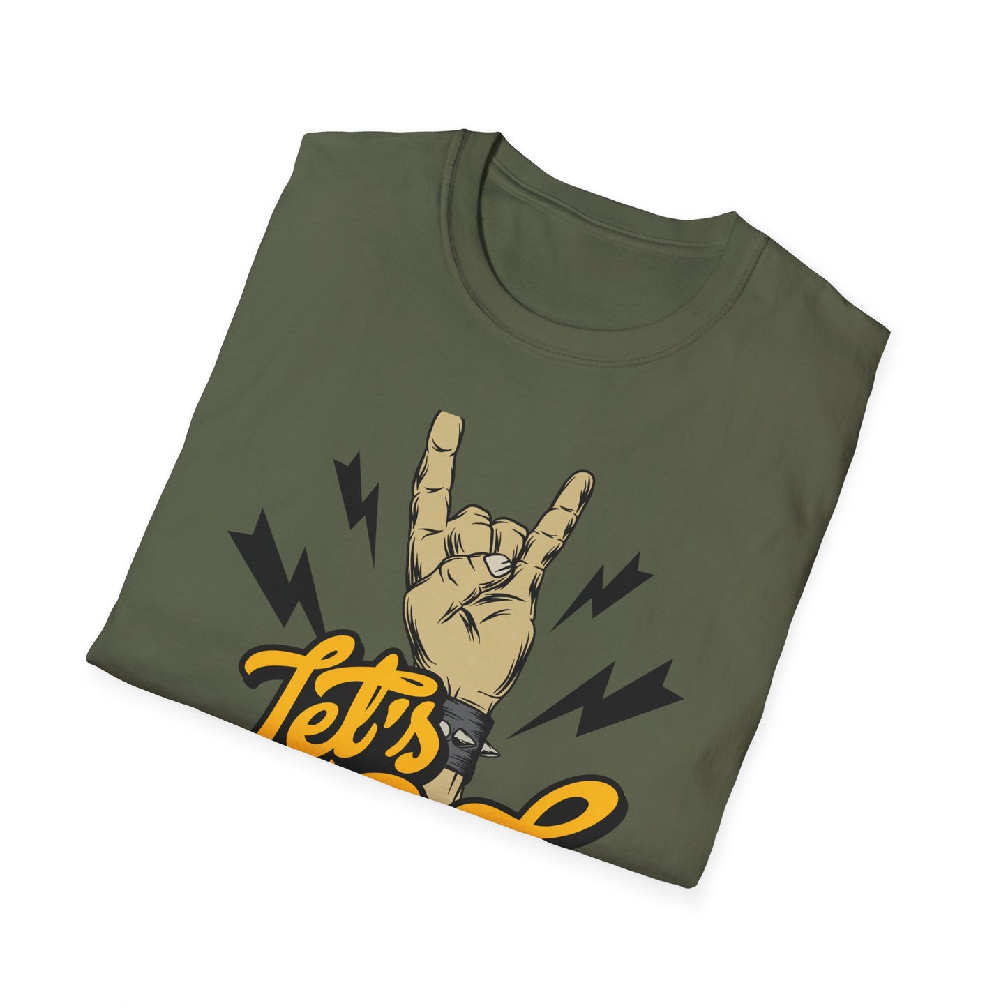 Epic Let's Rock On T-Shirt - Electrifying Rock N Roll Hand Sign Tee for Music Lovers & Concerts | Dynamic Spiked Wristband Design