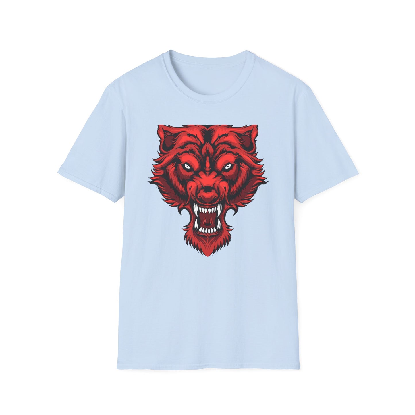Fierce Red Snarling Beast T-Shirt: Unleash Your Inner Power - Aggressive Wolf Head Graphic Tee