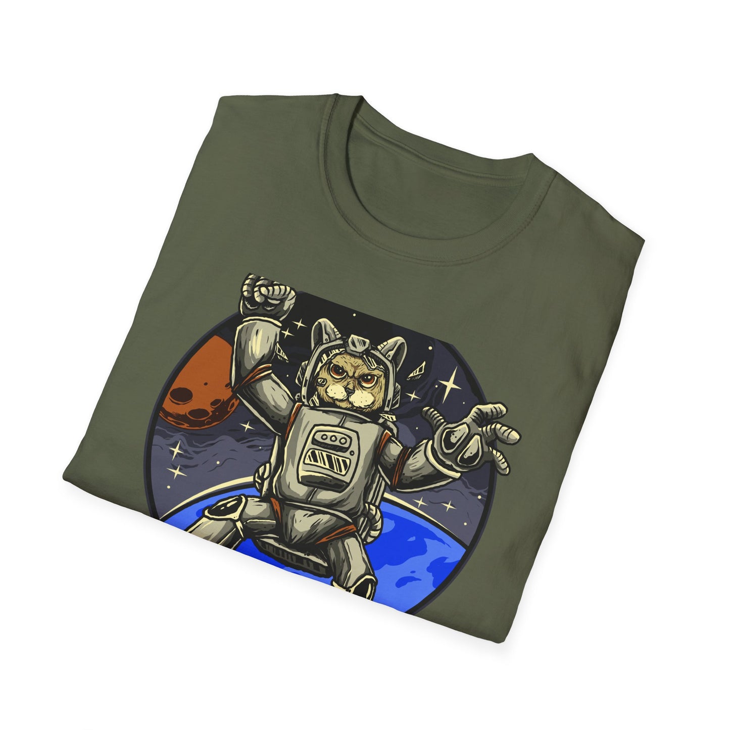 Gravity-Defying Astronaut Cat T-Shirt | Grumpy Space Kitty Tee | Unique Sci-Fi Animal Lover Gift