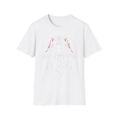 Mystic Skeleton Saint T-Shirt | Haunting Grim Reaper with Halo & Red Accents | Gothic & Alternative Apparel