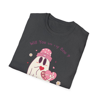 Adorable 'Will You Be My Boo' Ghost T-Shirt - Sweet Valentine's Day Proposal Tee - Cute Romantic Gift Apparel