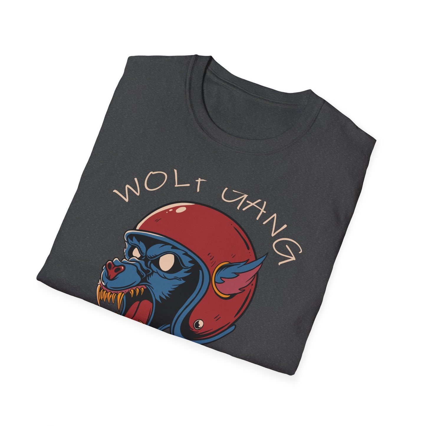 Fierce Wolf Gang T-Shirt | Aggressive Werewolf Biker Head in Retro Helmet Tee | Unleash Your Wild Spirit