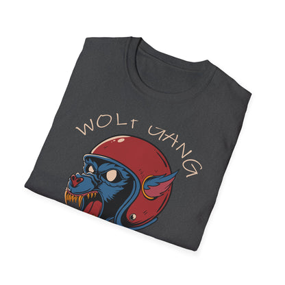 Fierce Wolf Gang T-Shirt | Aggressive Werewolf Biker Head in Retro Helmet Tee | Unleash Your Wild Spirit