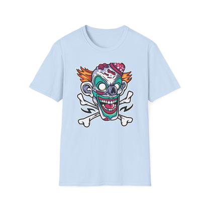 Spooky Zombie Clown Skull T-Shirt - Creepy Horror Fan Graphic Tee for Halloween & Edgy Style
