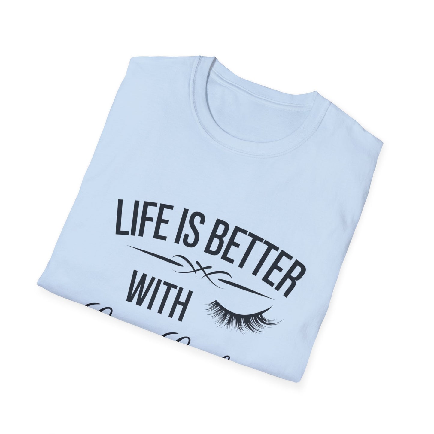 Life is Better with Long Lashes T-Shirt | Chic Eyelash Beauty Tee for Women & Lash Techs | Fabulous Makeup Lover Gift