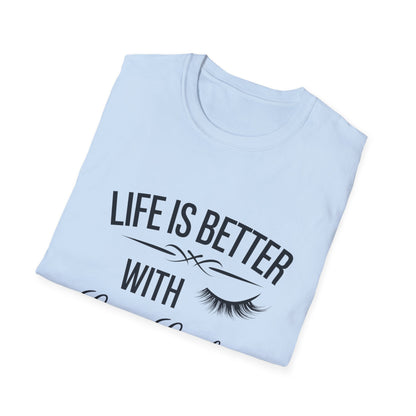Life is Better with Long Lashes T-Shirt | Chic Eyelash Beauty Tee for Women & Lash Techs | Fabulous Makeup Lover Gift