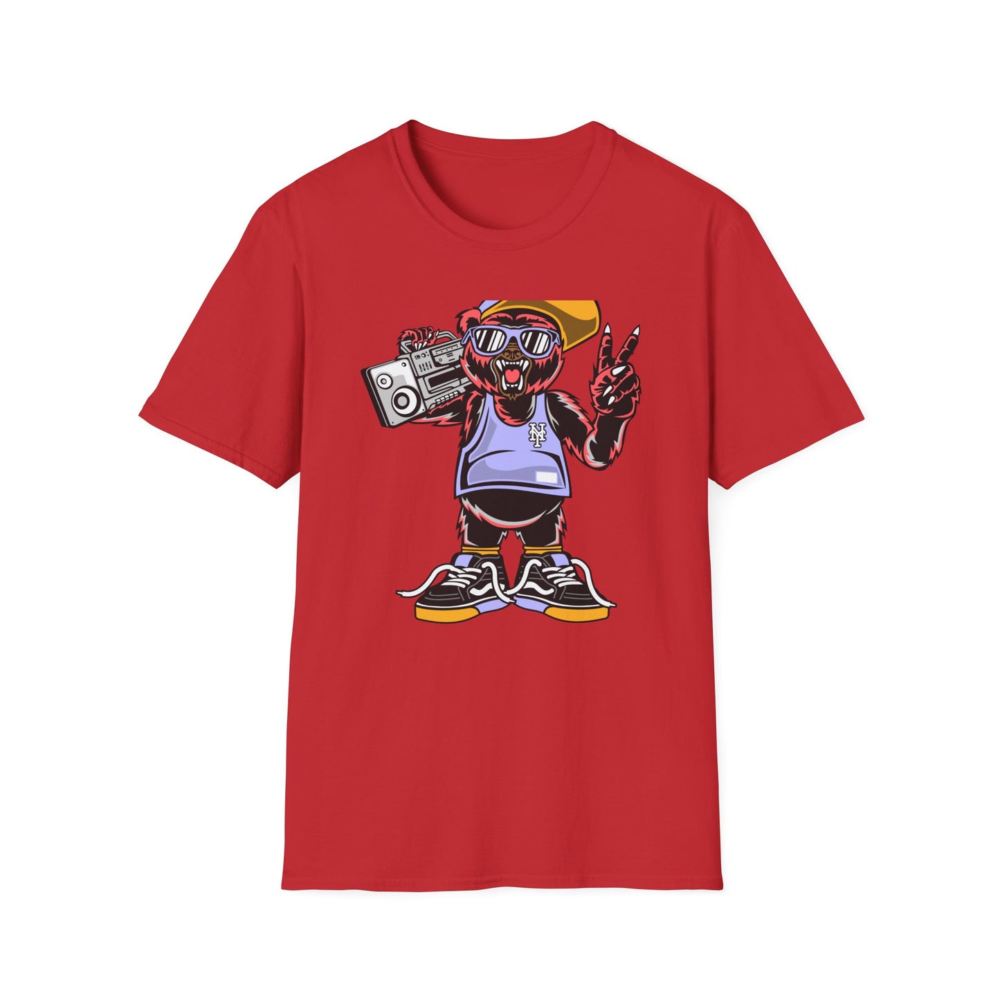 Rad Hip Hop Bear Boombox T-Shirt - Retro Street Style Graphic Tee for Music Lovers & 90s Fans