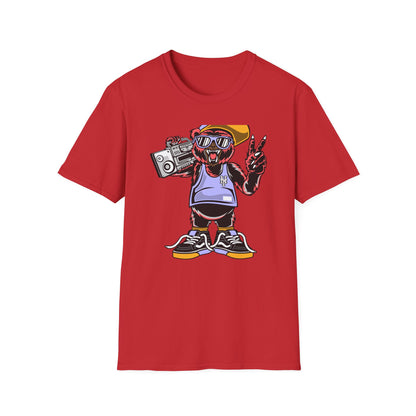 Rad Hip Hop Bear Boombox T-Shirt - Retro Street Style Graphic Tee for Music Lovers & 90s Fans
