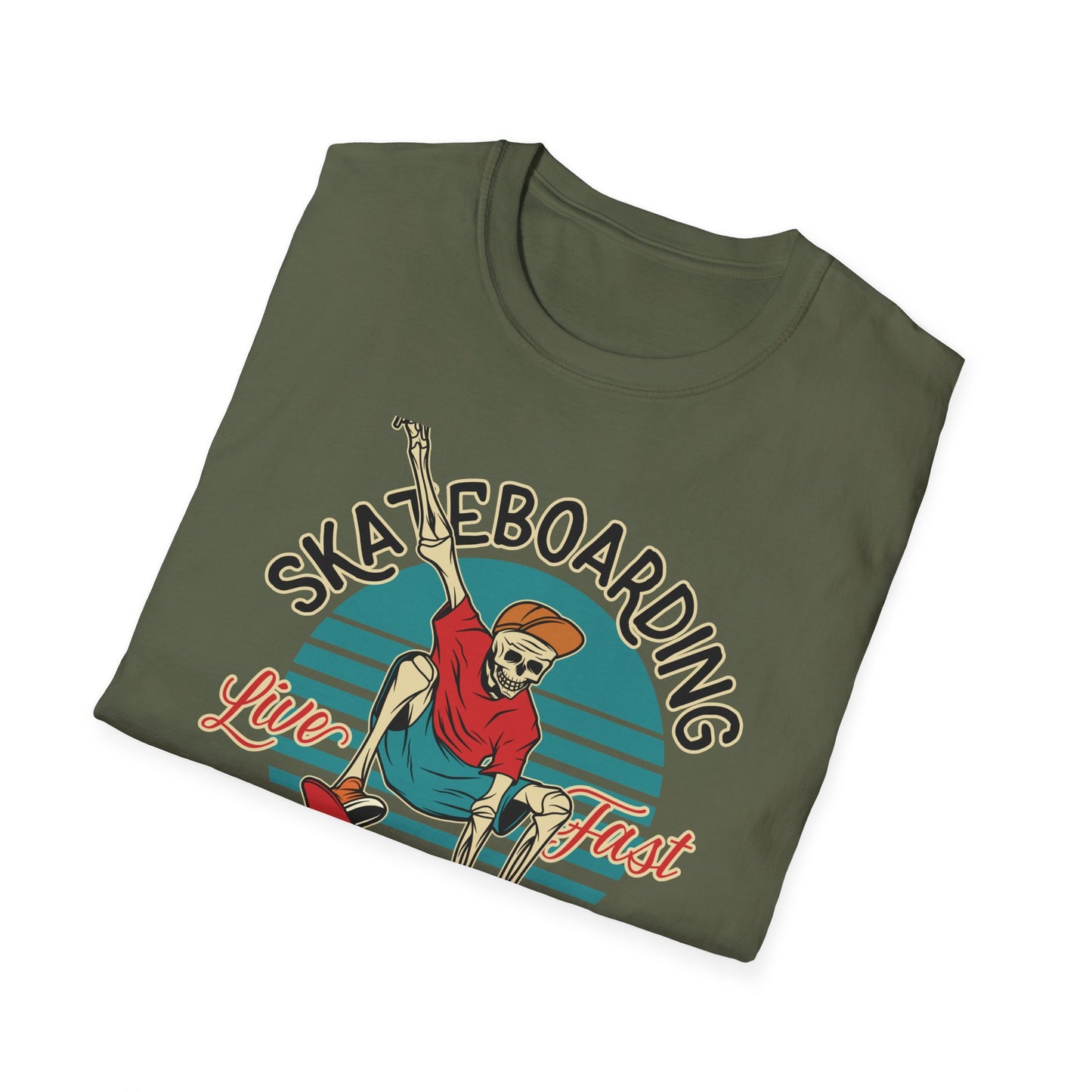 Vintage Skateboarding Skeleton T-Shirt | "Live Fast Die Young" Retro Skater Tee for Edgy Style