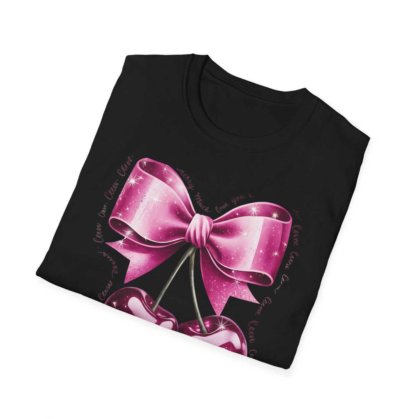 Sparkling Pink Cherry Love T-Shirt - Adorable Bow & Sweet Cherries Romantic Gift Tee for Her