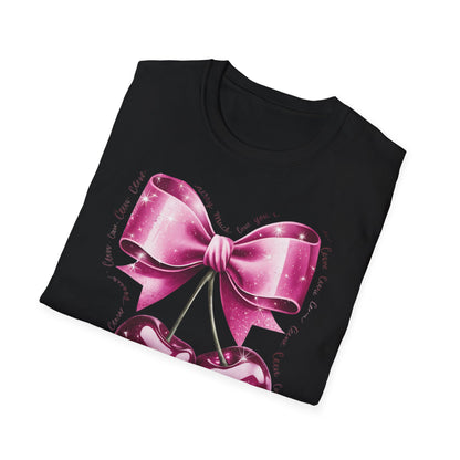 Sparkling Pink Cherry Love T-Shirt - Adorable Bow & Sweet Cherries Romantic Gift Tee for Her