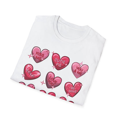 Adorable Valentine Candy Hearts T-Shirt | Sweet Love Messages Tee for Her & Him | Romantic "Kiss Me" Gift