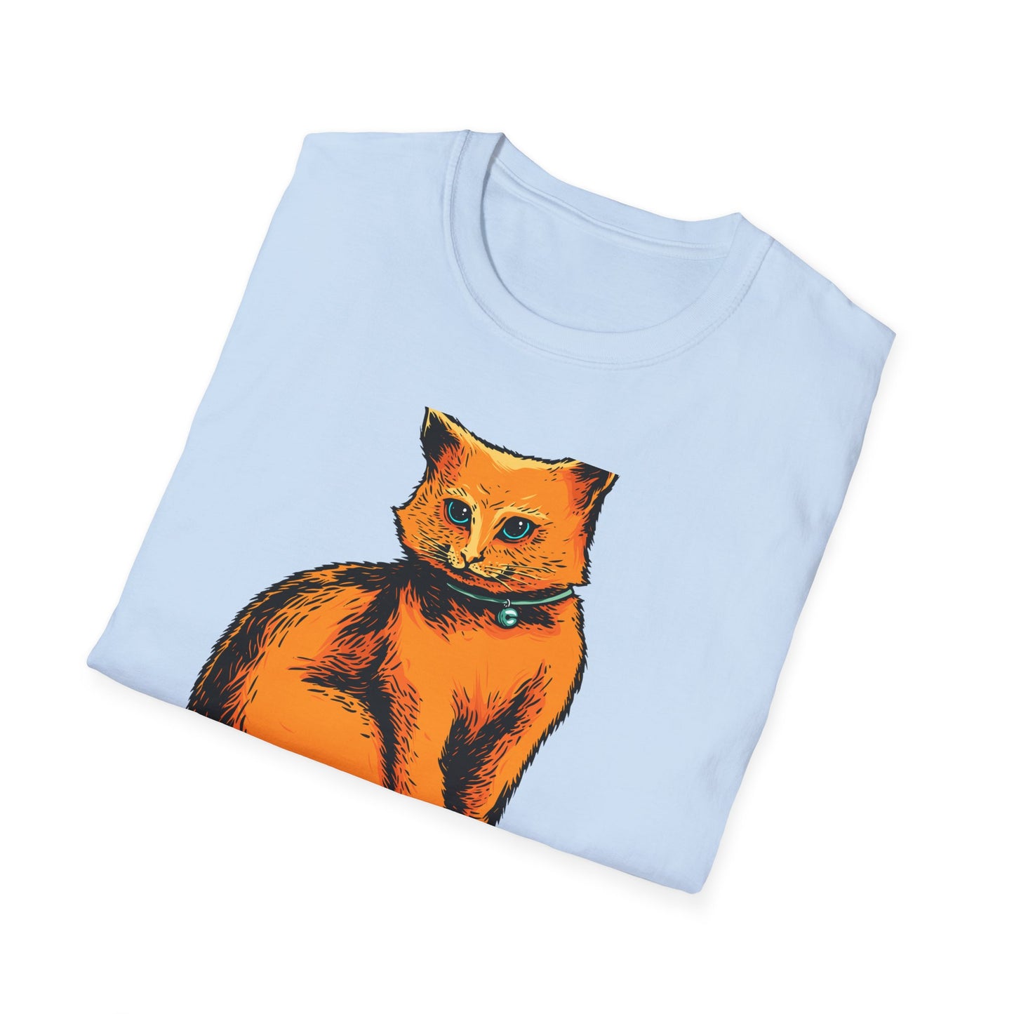 Vibrant Orange Cat & Food Bowl T-Shirt | Adorable Blue-Eyed Feline Lover Tee | Unique Pet Owner Gift Idea