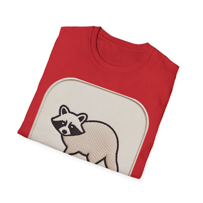 Hilarious Raccoon "Snacks Required" T-Shirt | Cute Embroidered Look Animal Lover & Foodie Gift | Unique Soft Tee