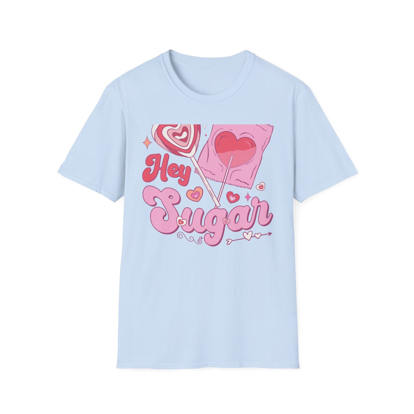 Hey Sugar Retro T-Shirt | Sweet Heart Lollipop & Candy Tee | Valentine's Day Love Gift | Cute Groovy Pink Design for Her