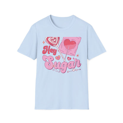 Hey Sugar Retro T-Shirt | Sweet Heart Lollipop & Candy Tee | Valentine's Day Love Gift | Cute Groovy Pink Design for Her